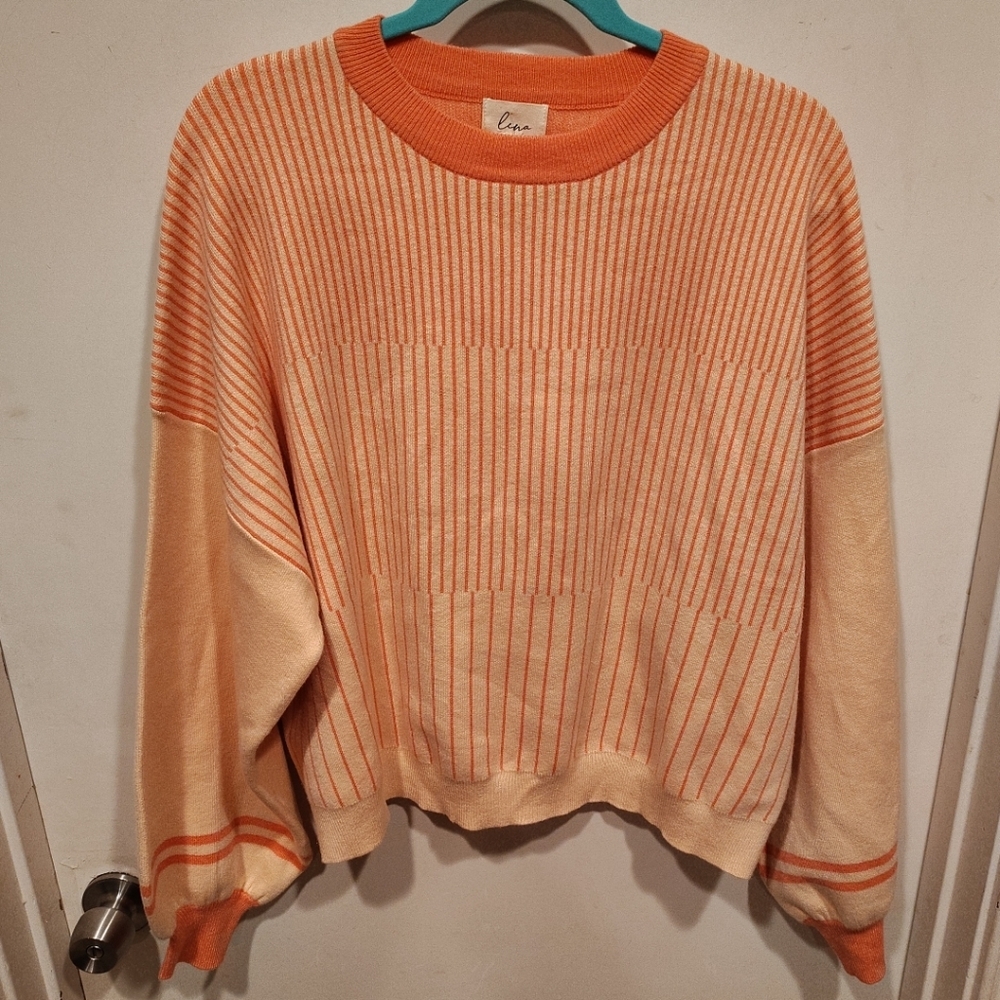 Lena NWT Peaches N Cream Striped Slouchy Sweater Sz M Casual Preppy Oversized
